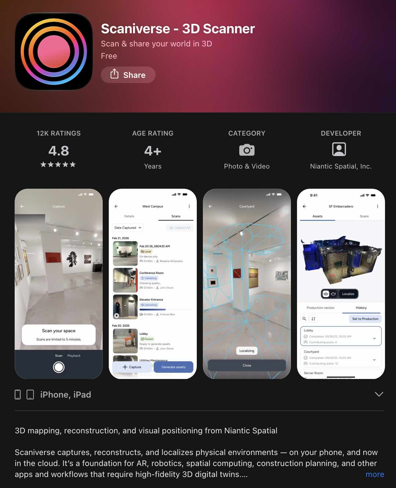 The Scaniverse App download page for iOS